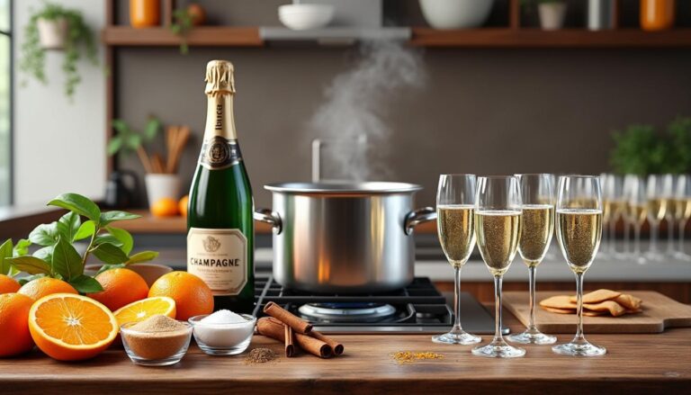 découvrez une recette simple et élégante de soupe au champagne et cointreau, parfaite pour régaler 20 personnes lors de vos fêtes et événements.